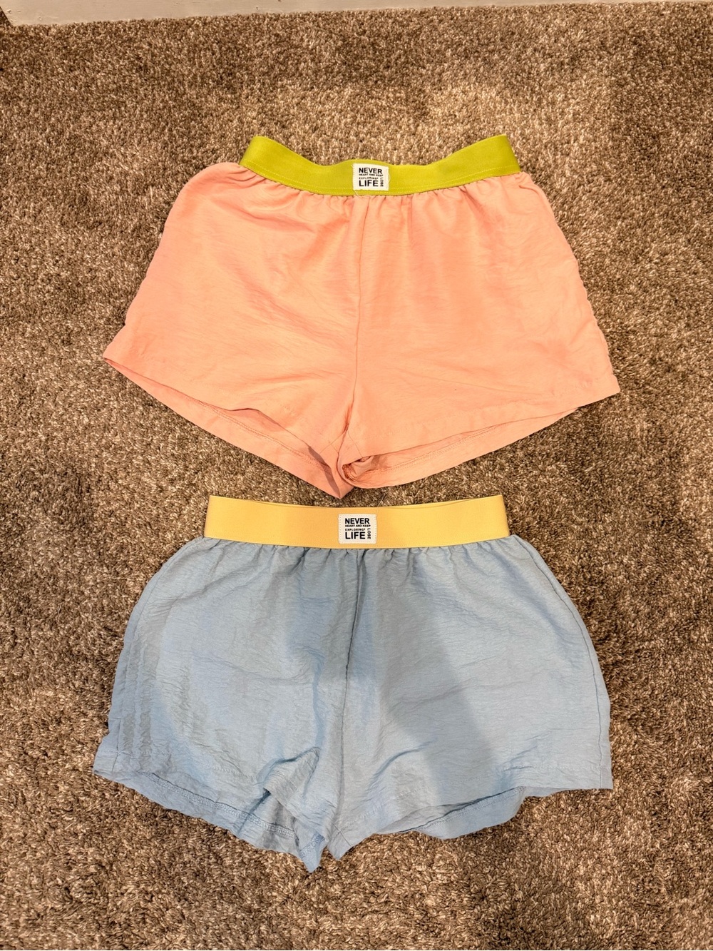Peach and Light Blue Elastic-Waist Shorts (Set of 2)